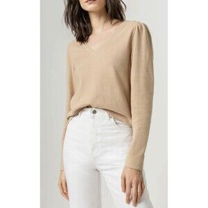 Lilla P Puff Sleeve Waffle V-Neck Long Sleeve Top Size L